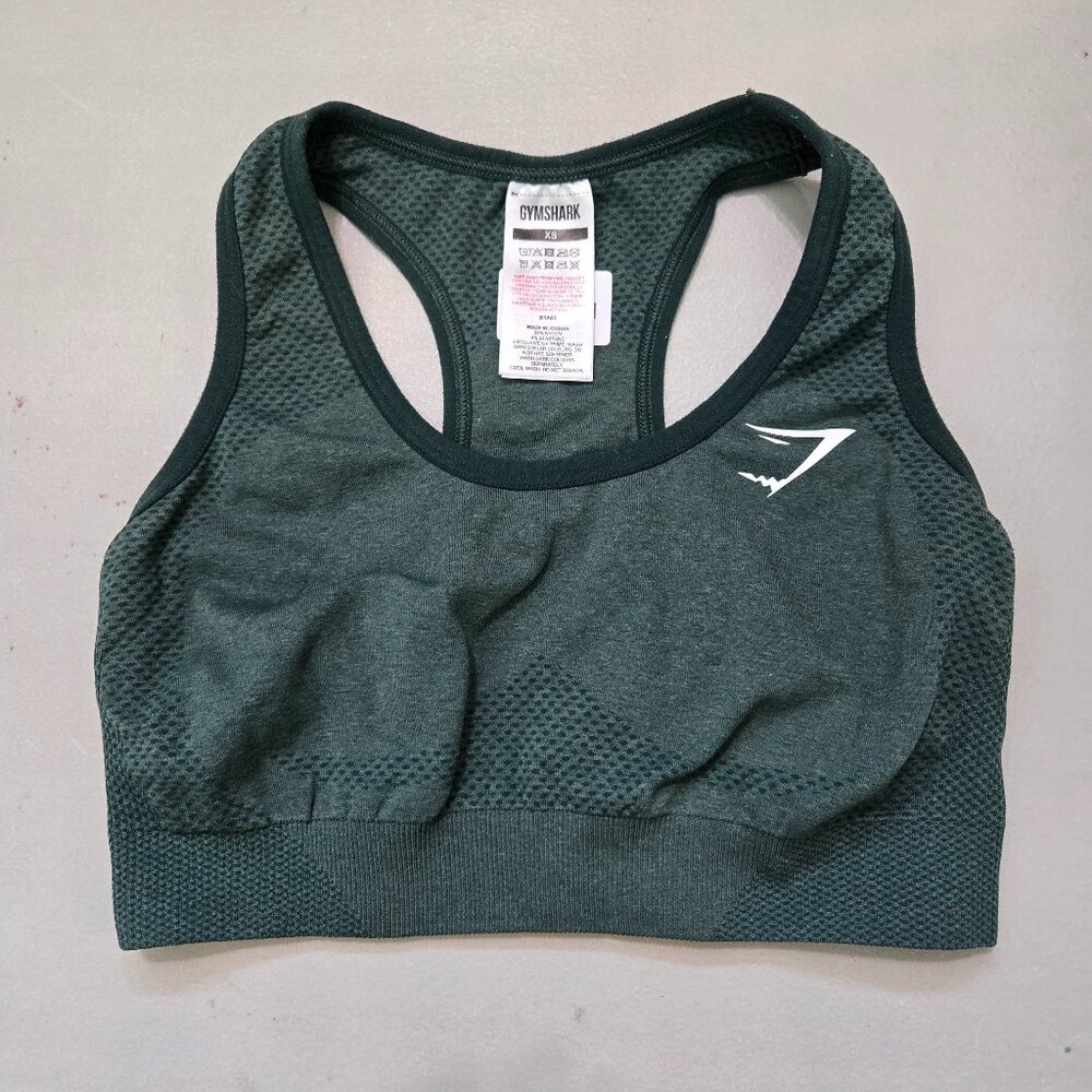 Gymshark Women Sports Bra XS Dark Green Wireless Knit Racerback